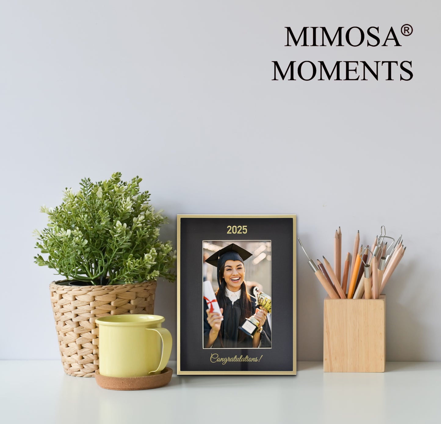 Brass-Tone Metal 2025 Graduation Picture Frame with Black Mat and Foiled Congratulations, Shadow Box Frame (4x6" Photo)