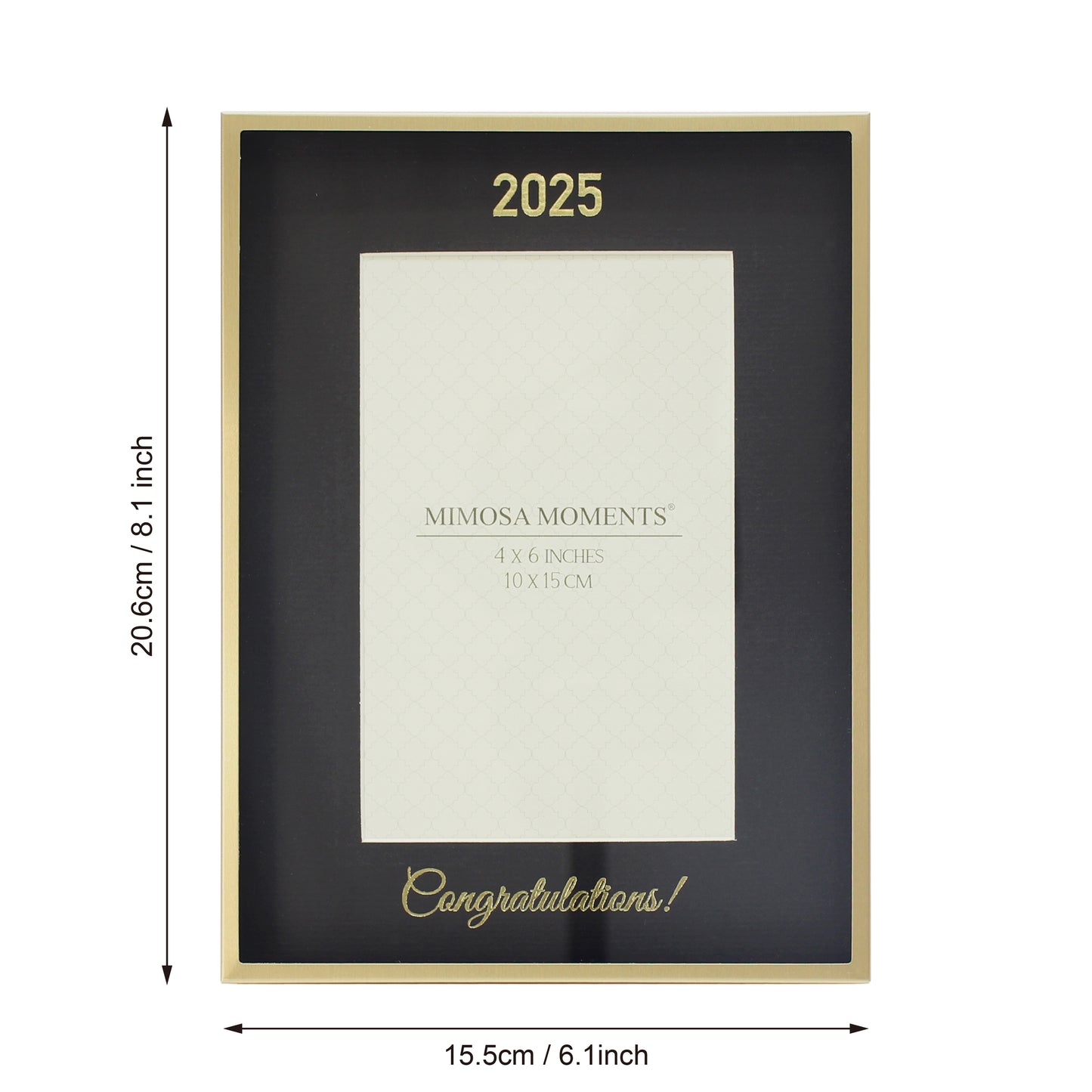 Brass-Tone Metal 2025 Graduation Picture Frame with Black Mat and Foiled Congratulations, Shadow Box Frame (4x6" Photo)