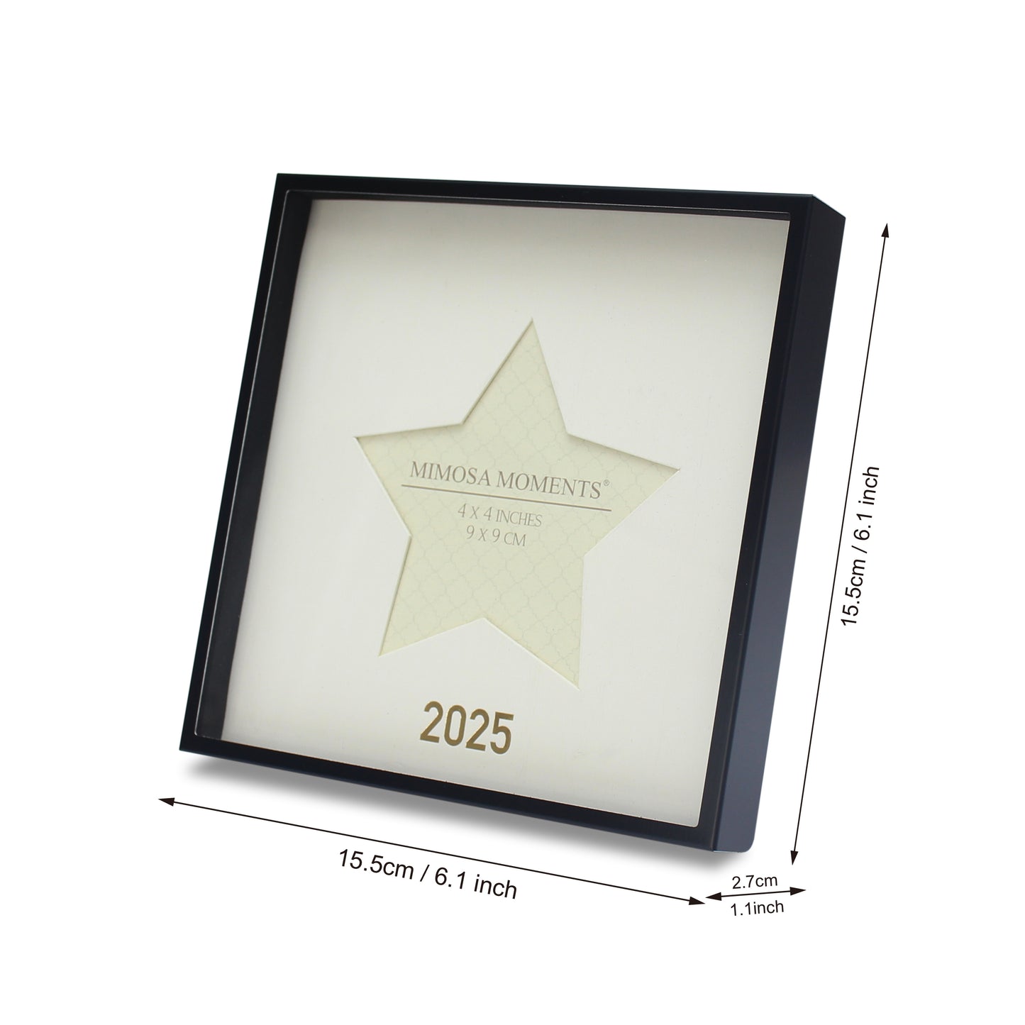 2025 Graduation 6x6" Minimalist Black Metal Shadowbox Picture Frame with White Mat, Star-shaped photo opening (4x4" Photo)