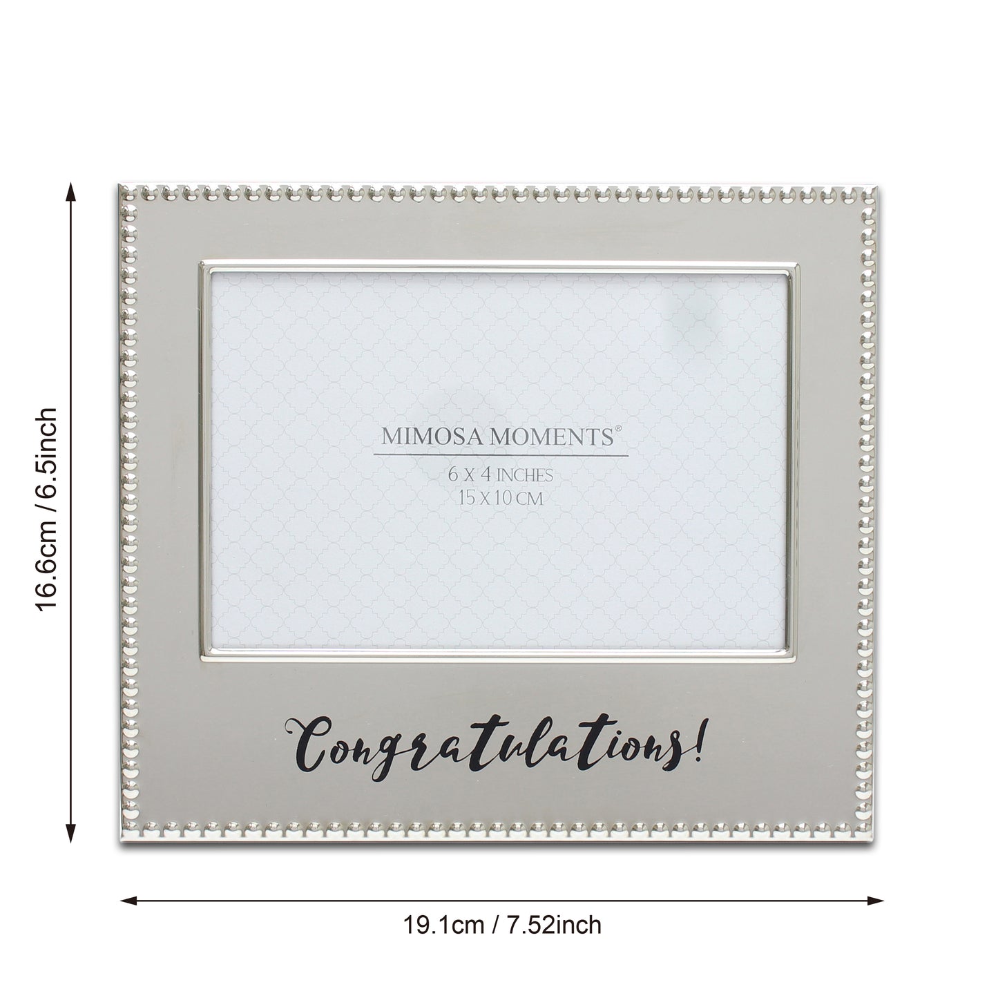 4x6 Metal Picture Frame, Silver-tone Beaded Edge with Congratulations! Print, Horizontal Graduation Photo Frame, Tabletop Display, Graduation Gift with Greeting Card