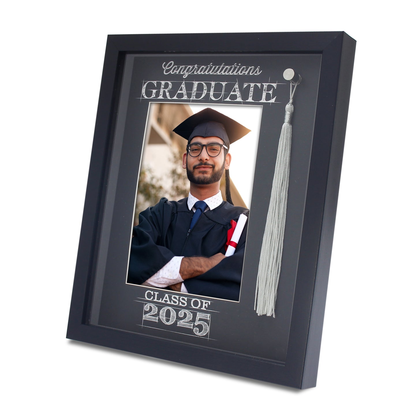 Class of 2025 Graduation Picture Frame with Real Tassel Black Shadow Box (5x7" Photo)