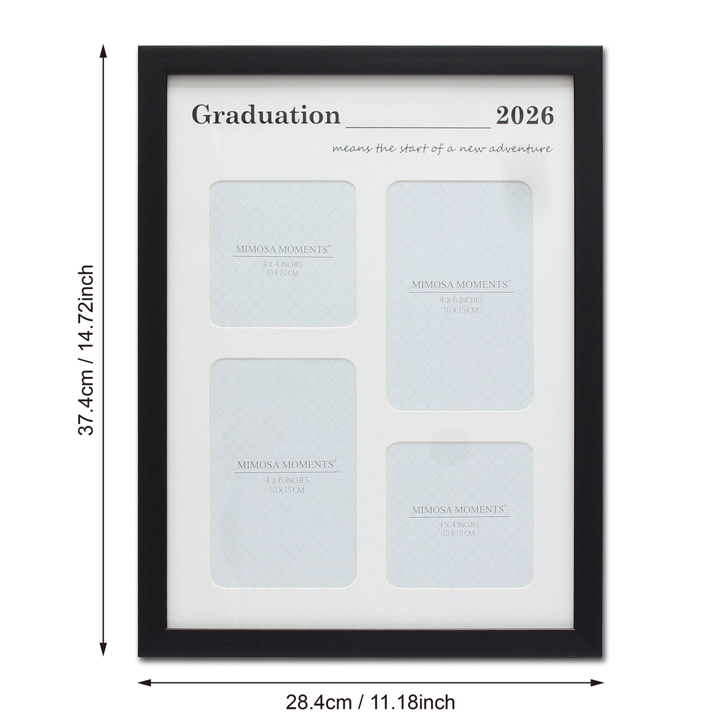 Graduation 2026 Collage Picture Frame, Black Multi-Opening Frame with White Mat (2x4x4 + 2x4x6), "Start of a New Adventure" Print, Wall & Tabletop Decor, Graduation Gift with Greeting Card