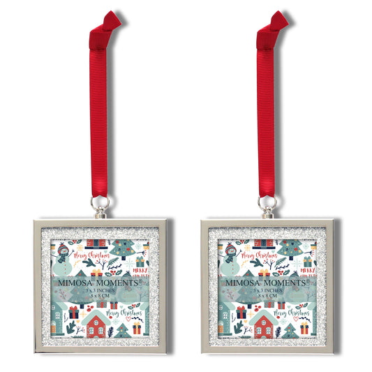 Bling Picture Frame Ornaments for Christmas Tree & Holidays (3x3" photo, Set of 2)