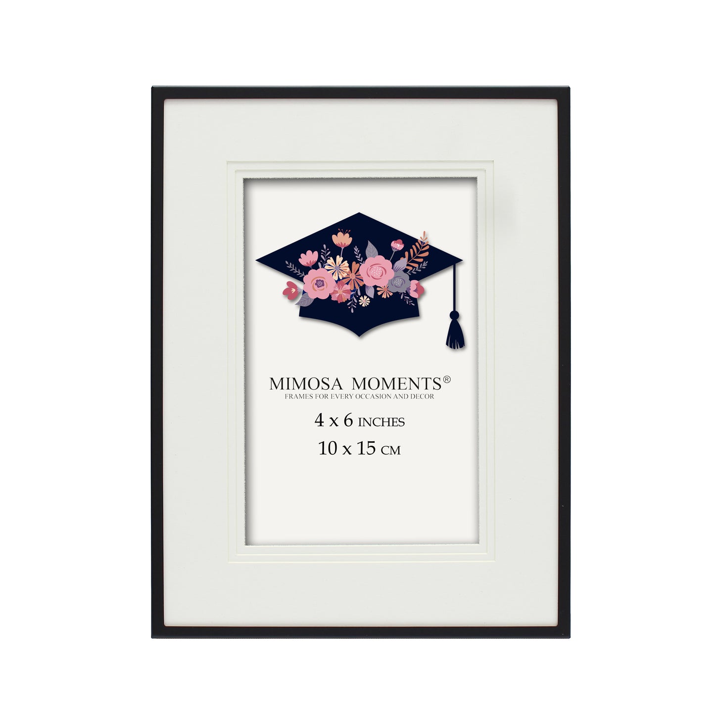 4x6 Graduation Photo Frame with 3-Layer Mat, 6x8 Black Metal Frame, Tabletop Display for Graduation Gifts & Decor