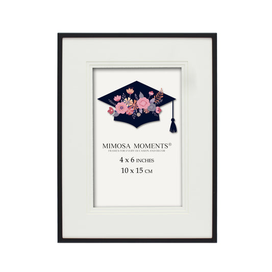 4x6 Graduation Photo Frame with 3-Layer Mat, 6x8 Black Metal Frame, Tabletop Display for Graduation Gifts & Decor