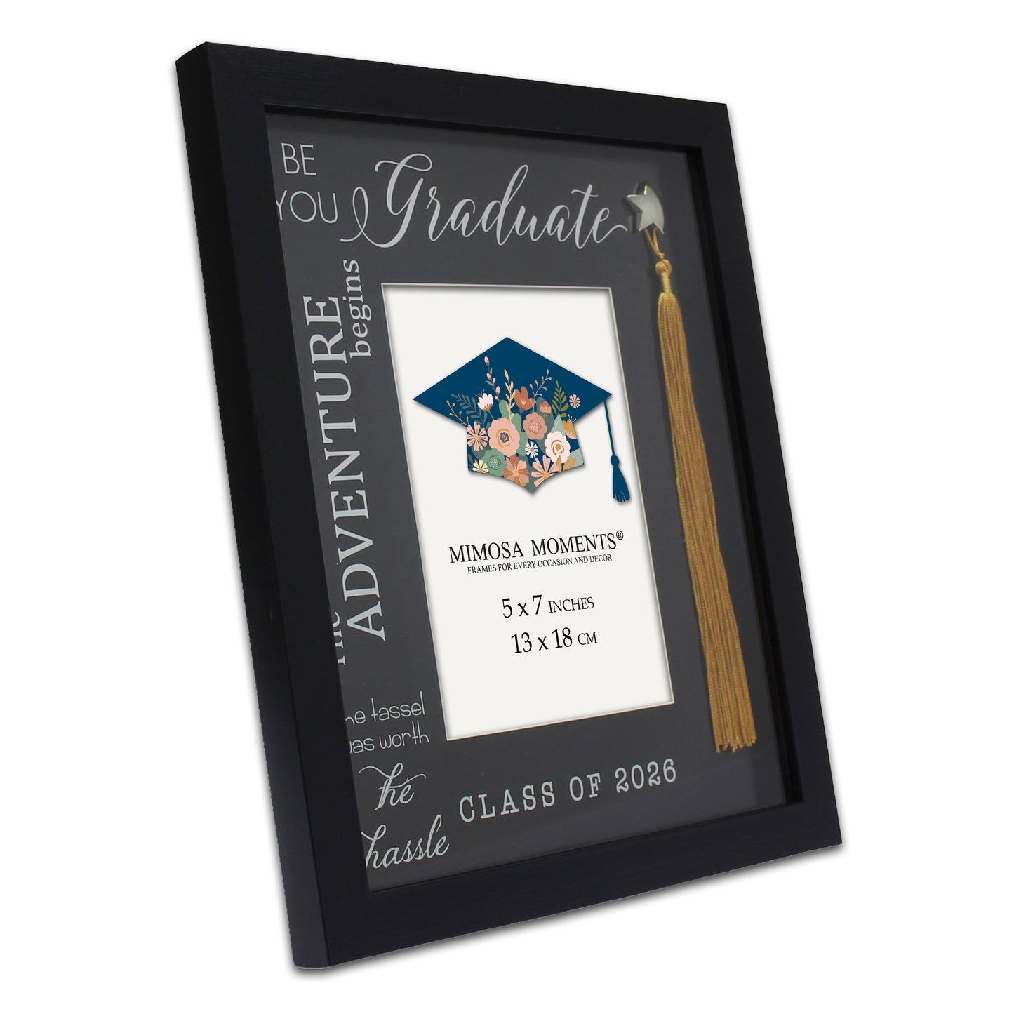 Graduation 5x7 Tassel Frame, Black Class of 2026 Frame with Real Gold Tassel, Silver Star Holder & Silver-Foiled Sentiment, Tabletop & Wall Display, Graduation Gift with Greeting Card