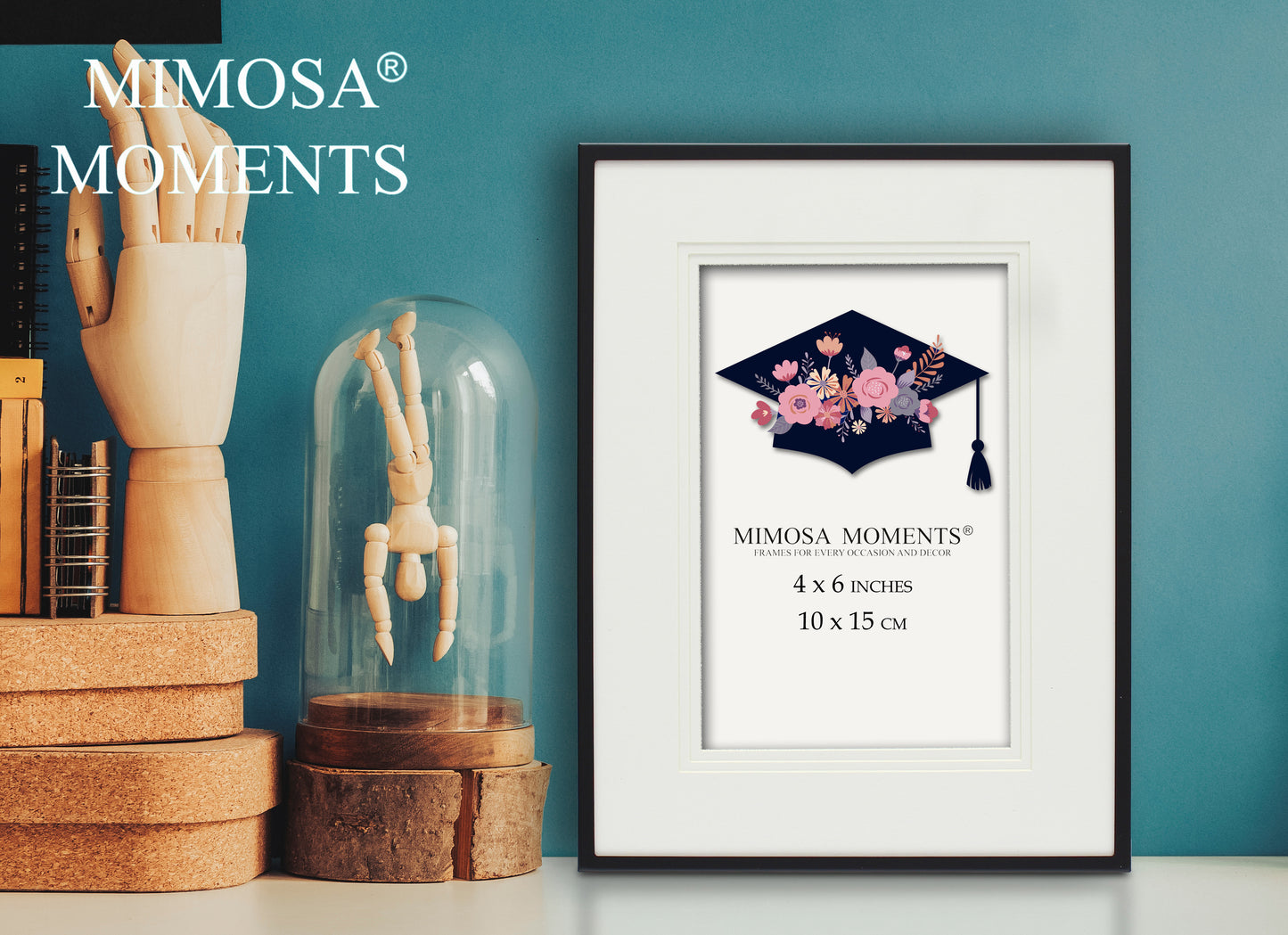 4x6 Graduation Photo Frame with 3-Layer Mat, 6x8 Black Metal Frame, Tabletop Display for Graduation Gifts & Decor