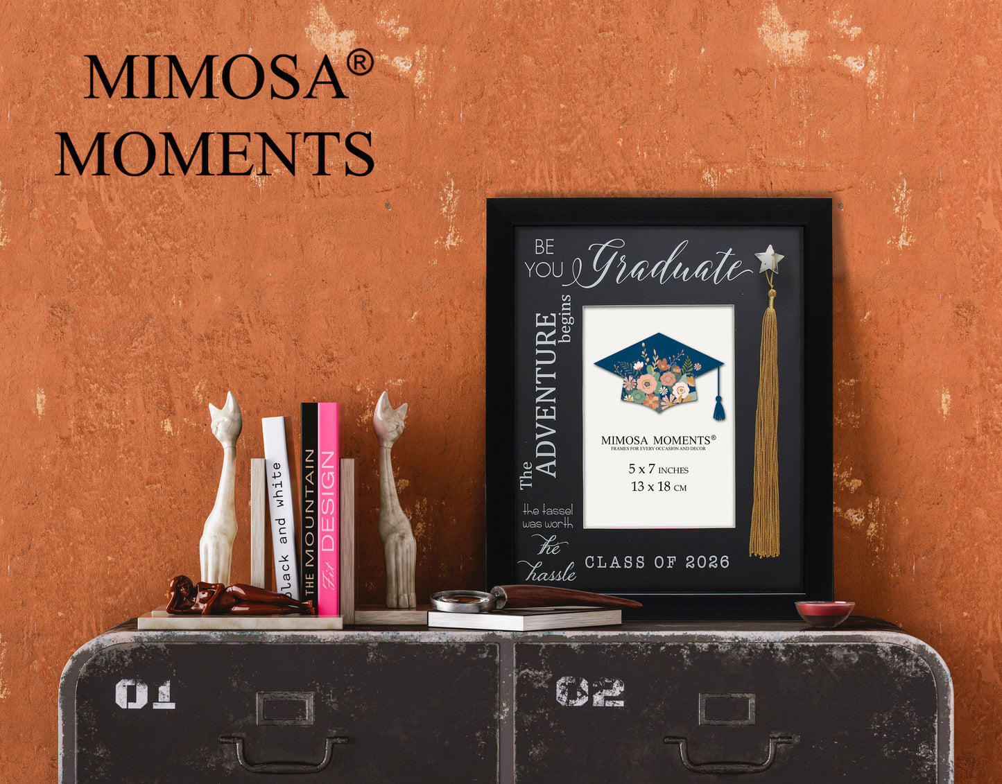 Graduation 5x7 Tassel Frame, Black Class of 2026 Frame with Real Gold Tassel, Silver Star Holder & Silver-Foiled Sentiment, Tabletop & Wall Display, Graduation Gift with Greeting Card