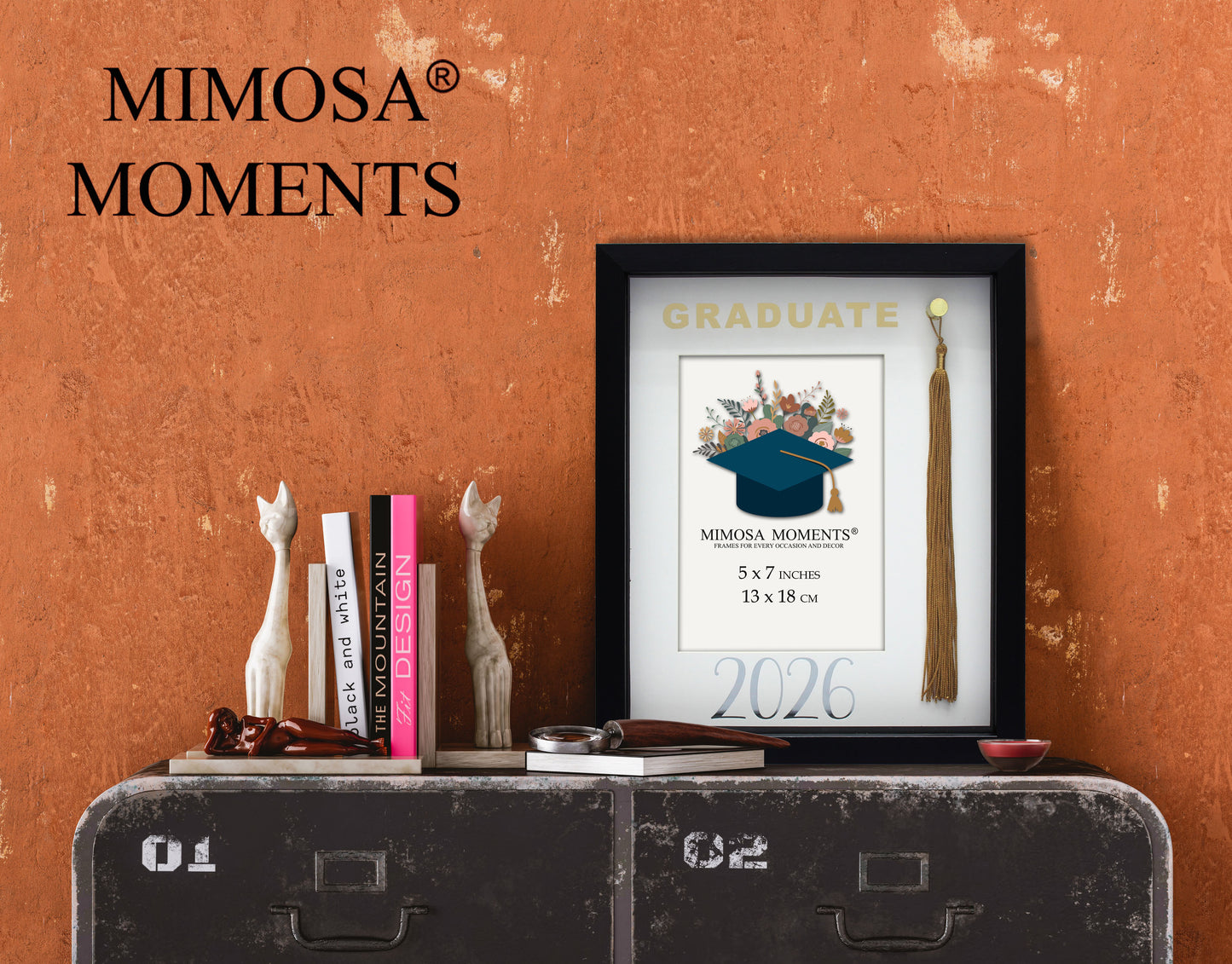 Graduation 5x7 Tassel Frame, Black Class of 2026 Shadow Box with Real Gold Tassel, Foil Paper Mat & Graduate Glass Print, Tabletop & Wall Decor, Graduation Gift for 2026 Graduates