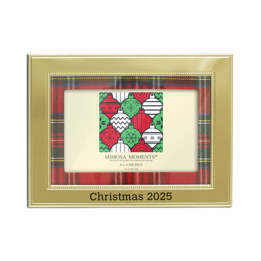 Christmas 2025 6x8" Metal Picture Frame with Red Plaid Fabric Mat(4x6" photo)