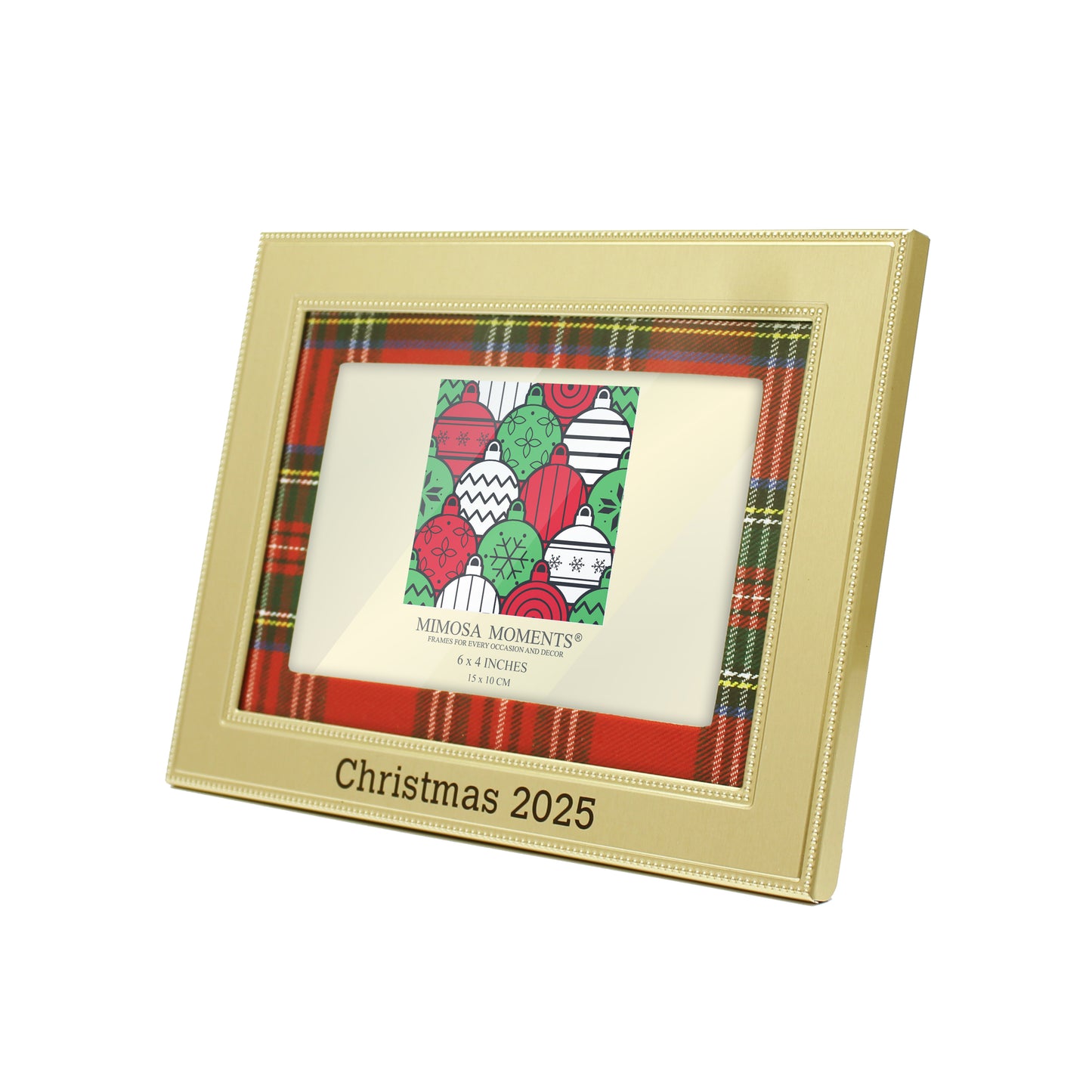 6x8 Metal Christmas 2025 Picture Frame, Red Plaid Fabric Mat, Displays 4x6 Photos with Real Glass & Velvet Backing, Festive Holiday Decor