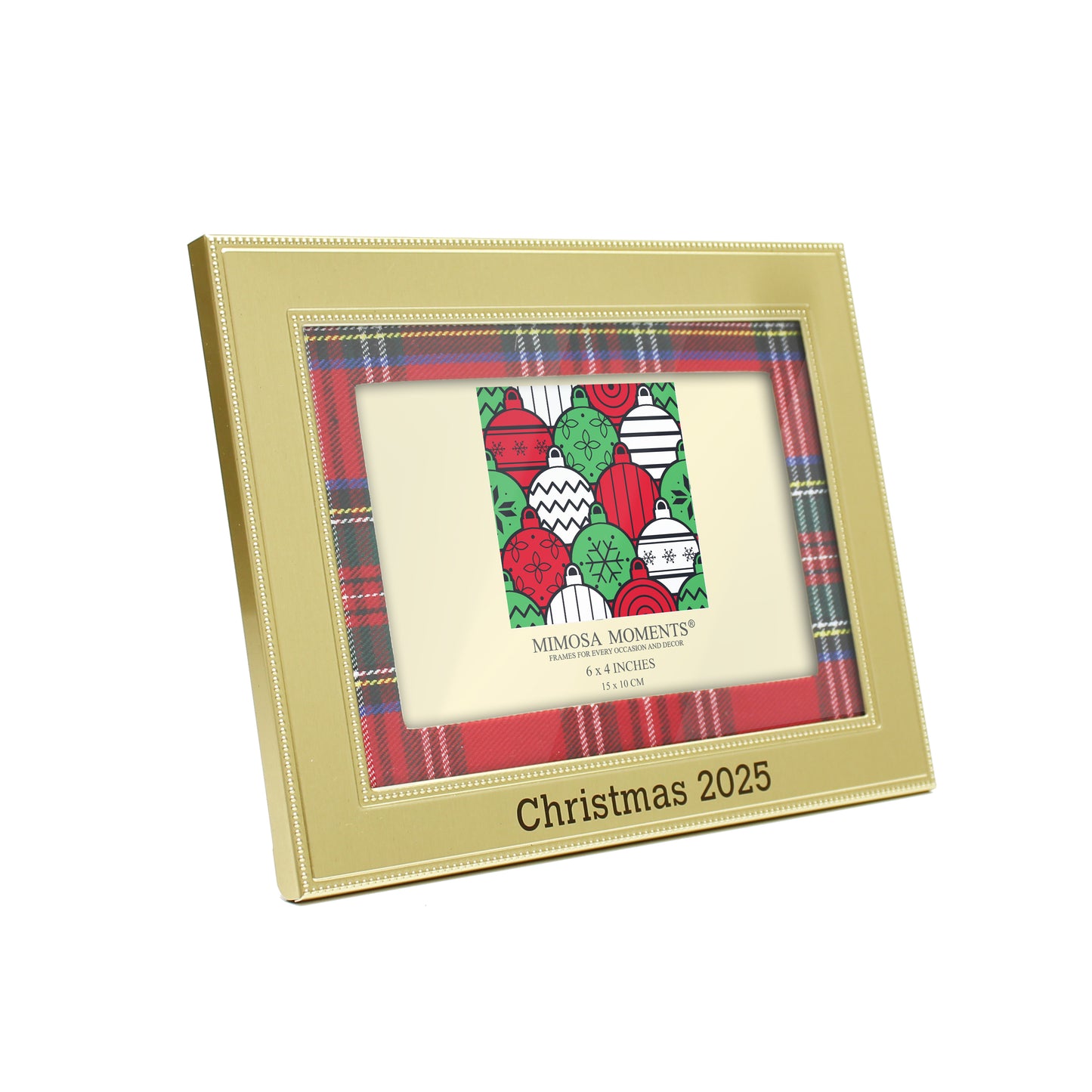 6x8 Metal Christmas 2025 Picture Frame, Red Plaid Fabric Mat, Displays 4x6 Photos with Real Glass & Velvet Backing, Festive Holiday Decor
