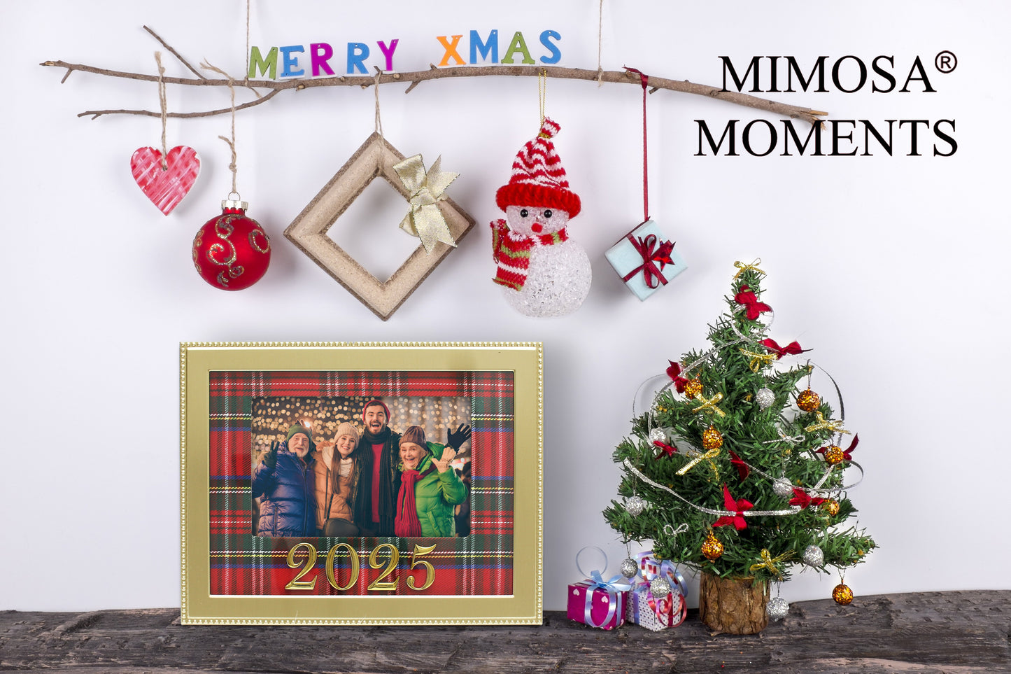 6x8 Metal Christmas 2025 Picture Frame, Red Plaid Fabric Mat, Displays 4x6 Photos with Real Glass & Velvet Backing, Festive Holiday Decor