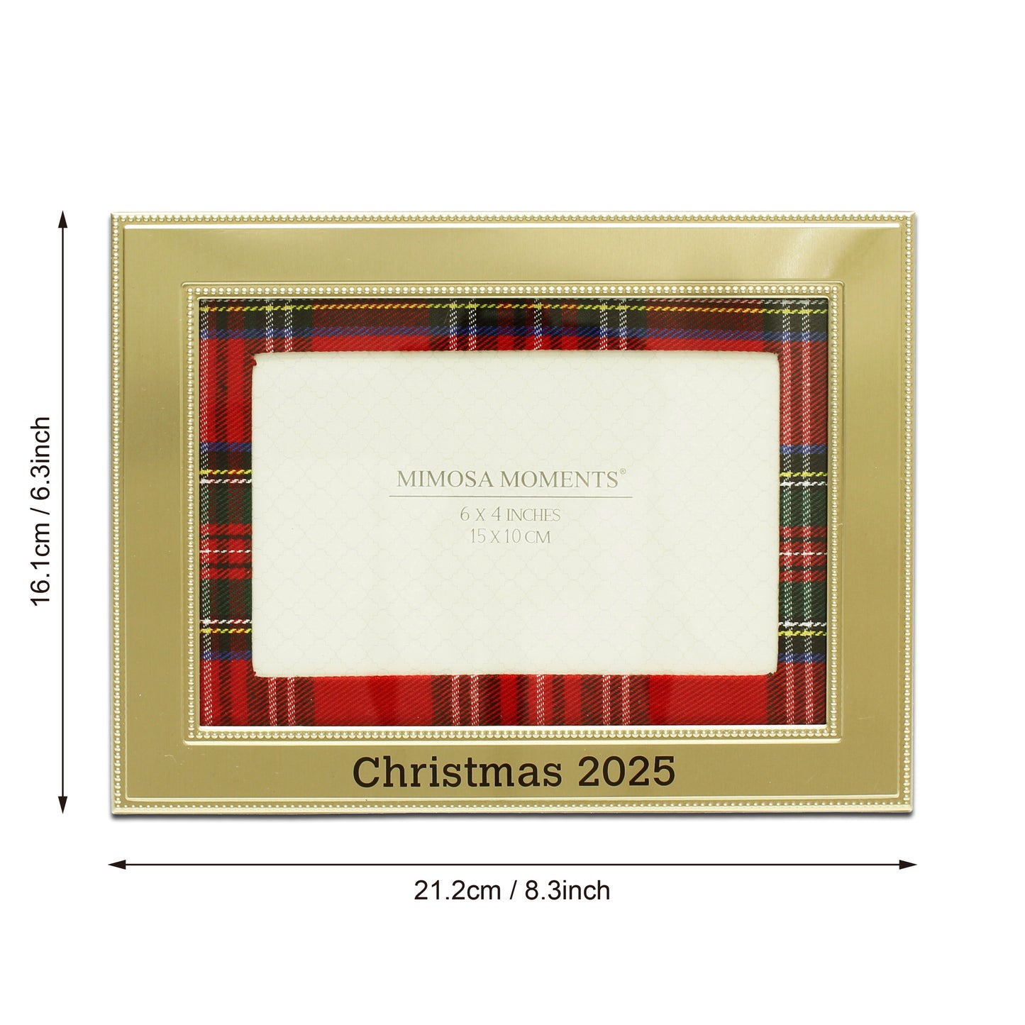 6x8 Metal Christmas 2025 Picture Frame, Red Plaid Fabric Mat, Displays 4x6 Photos with Real Glass & Velvet Backing, Festive Holiday Decor