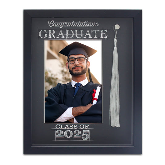 Class of 2025 Graduation Picture Frame with Real Tassel Black Shadow Box (5x7" Photo)
