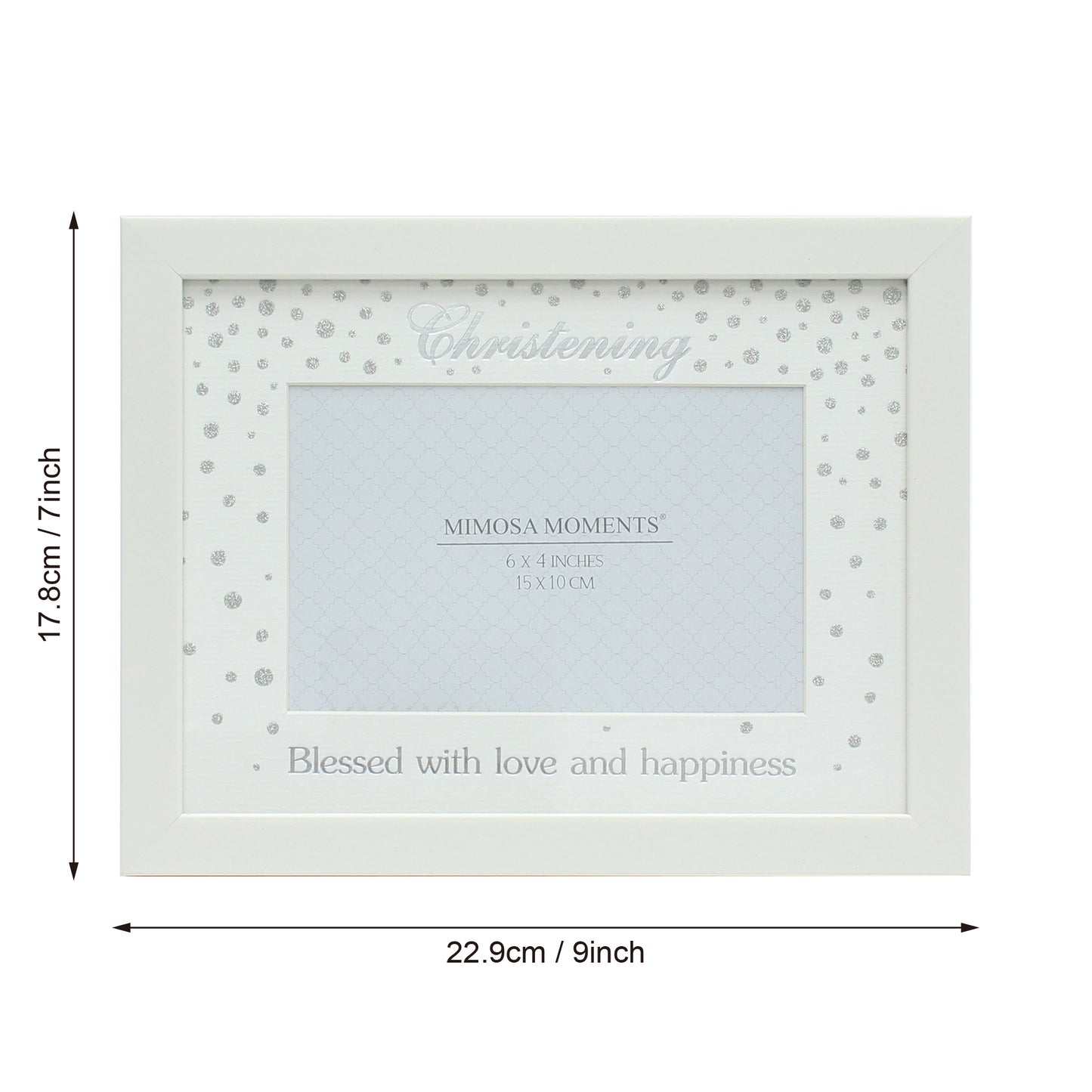 Religious Picture Frame with glitter Christening paper mat, blessed with love and happiness (Ivory-Christening, 6x4" Photo)